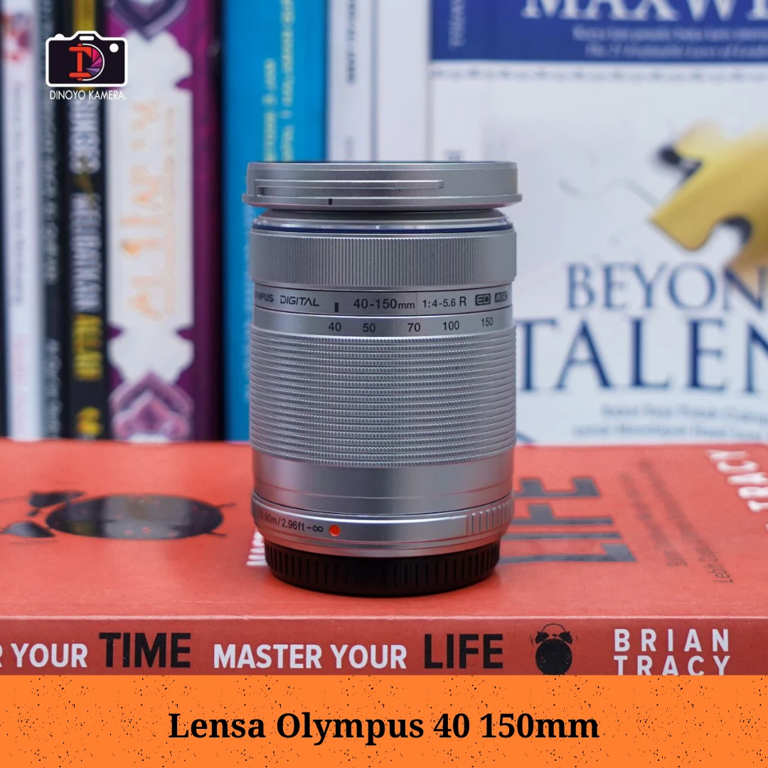 Lensa tele Olympus 40 150mm F4 - 5.6 R kondisi baik